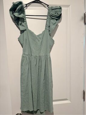 miami Sage Green Ruffle Strap Midi Dress